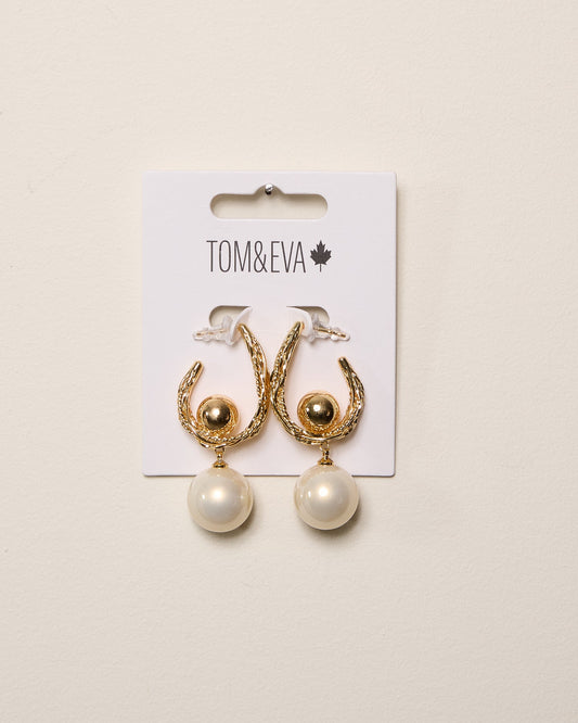 Gold and Pearl Ball Semi-Hoop Natural Earring