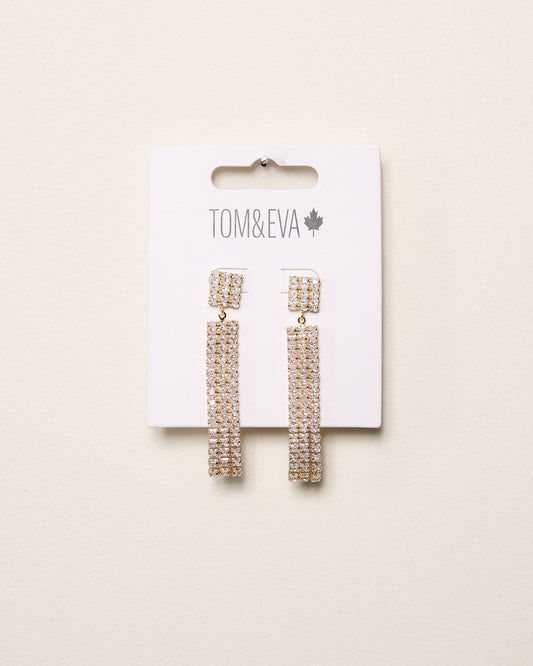 Gold Square Dangle Rhinestone Earrings