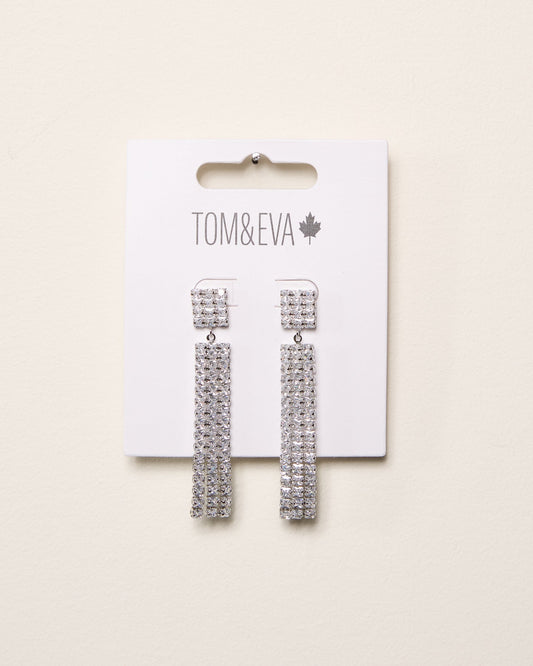 Silver Square Dangle Rhinestone Earrings