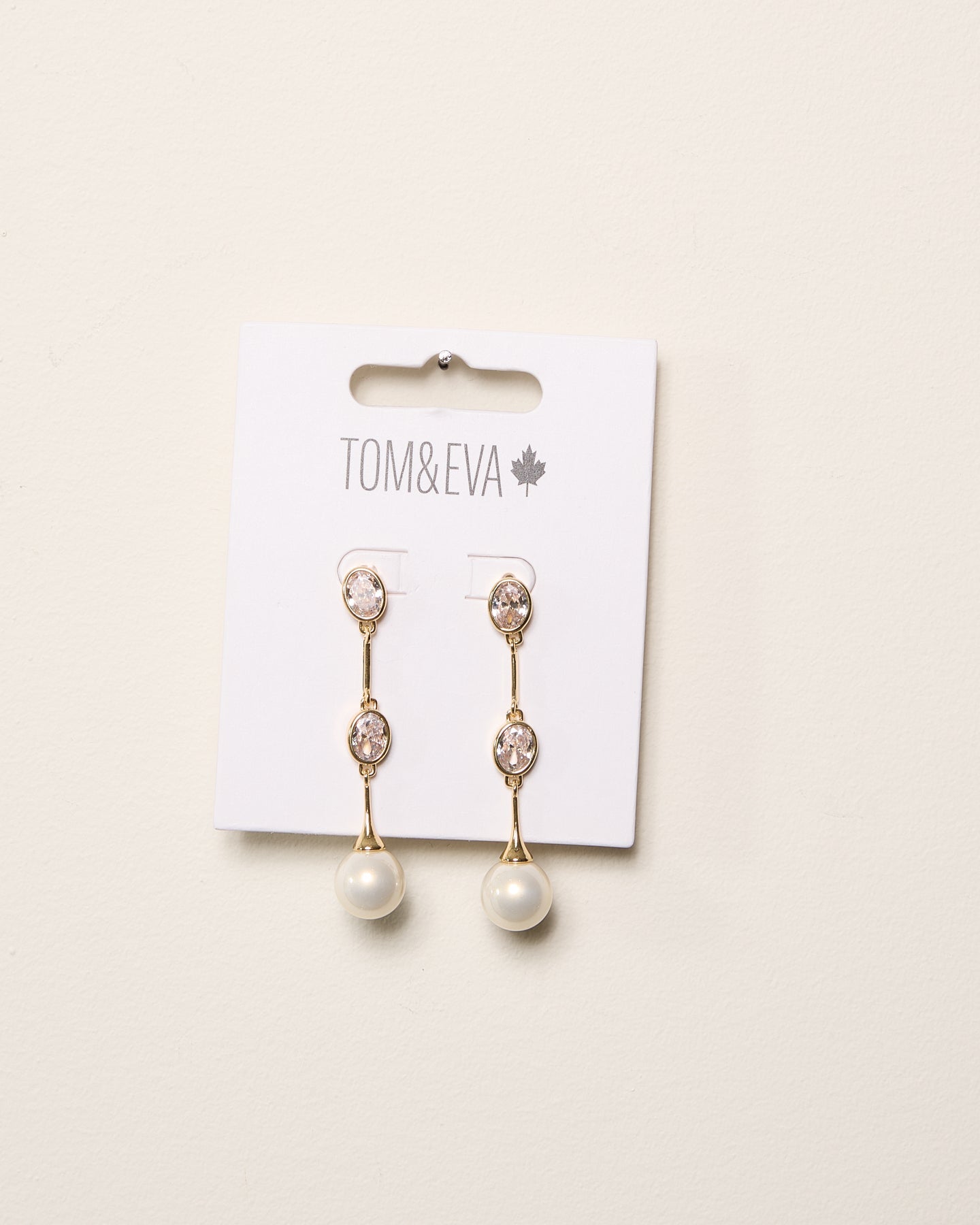 Gold Rhinestone and Pearl Ball Stacked Dangle Earring