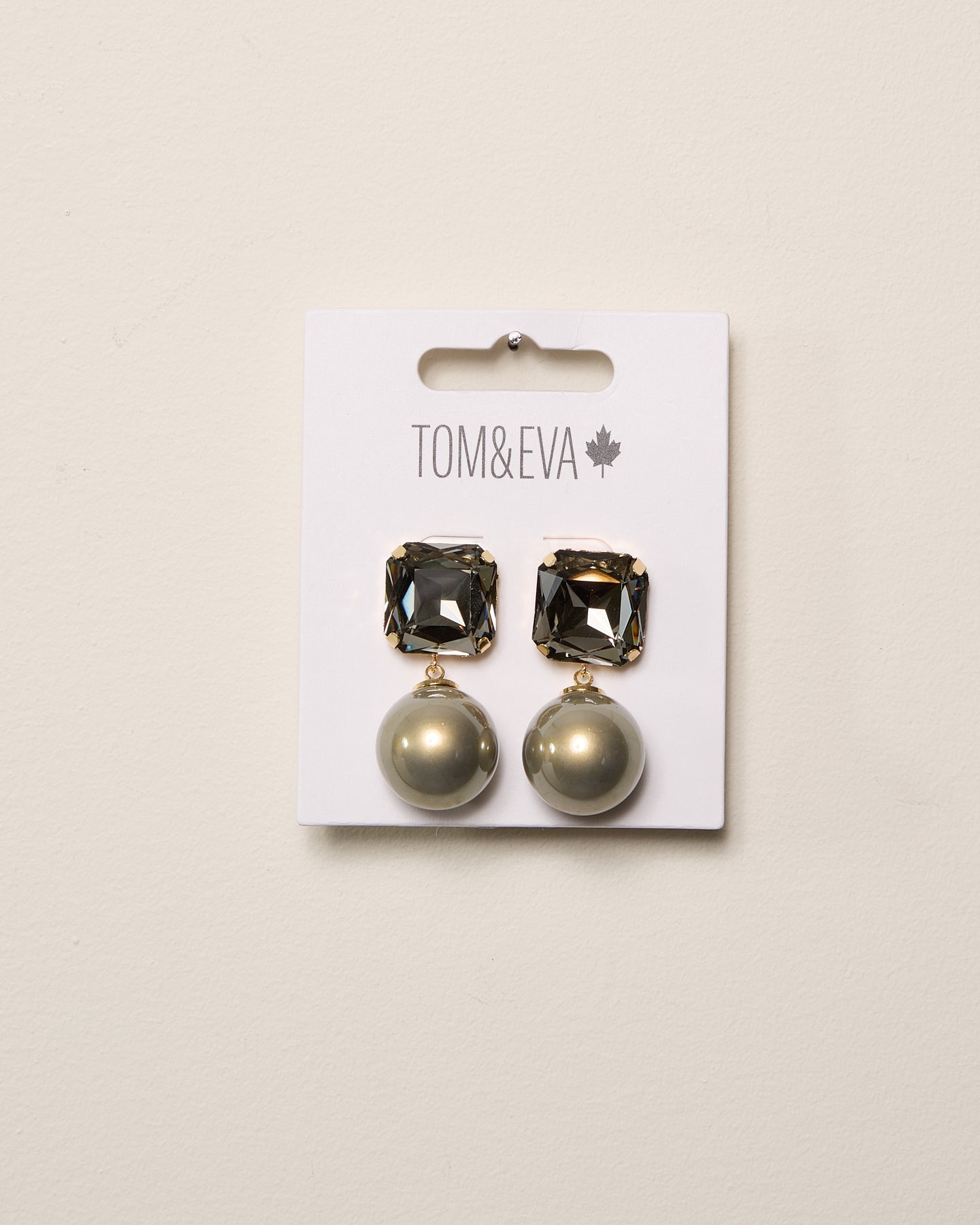 Black Large Square Gemstone with Pearly Dangle Earring