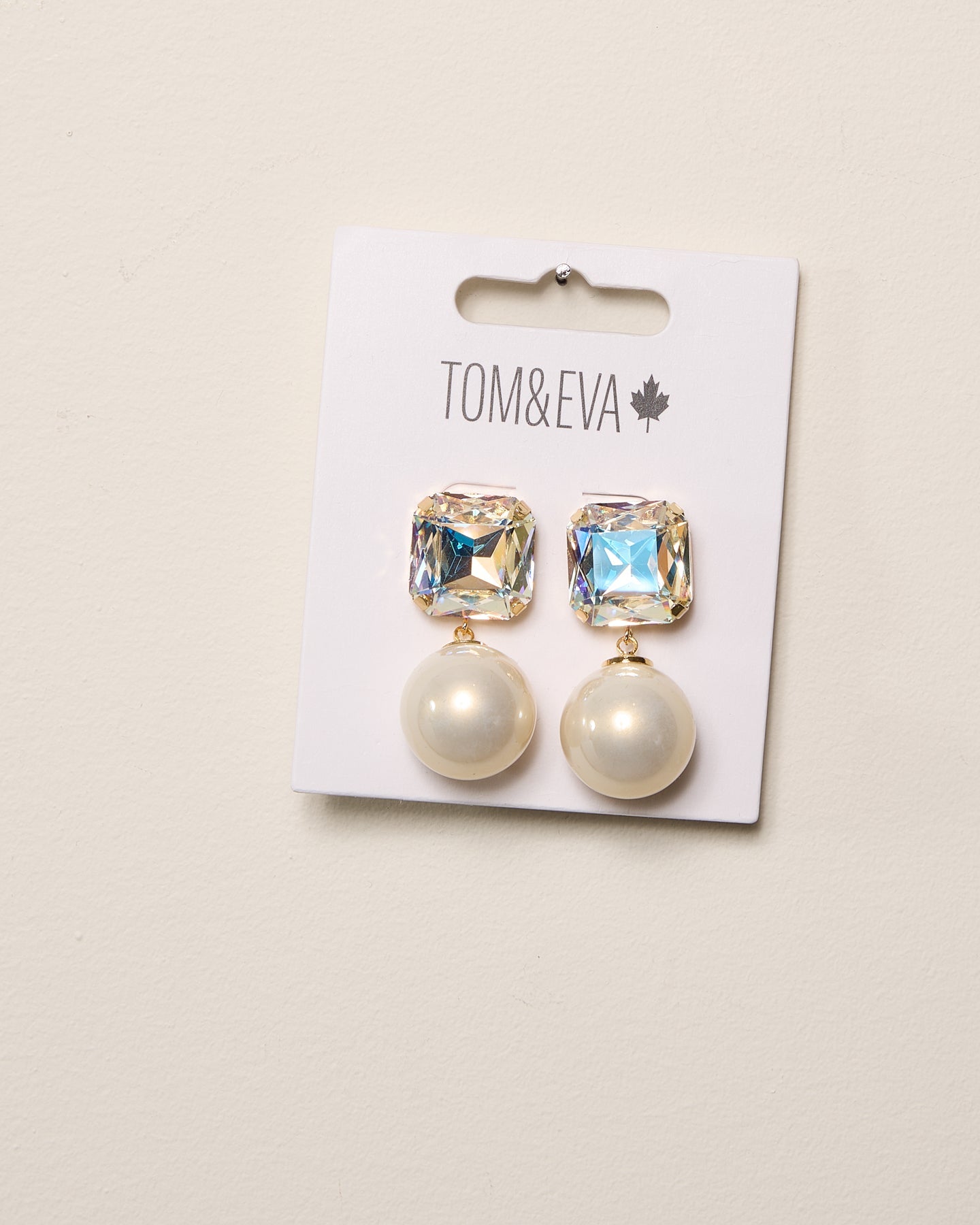 White Large Square Gemstone with Pearly Dangle Earring