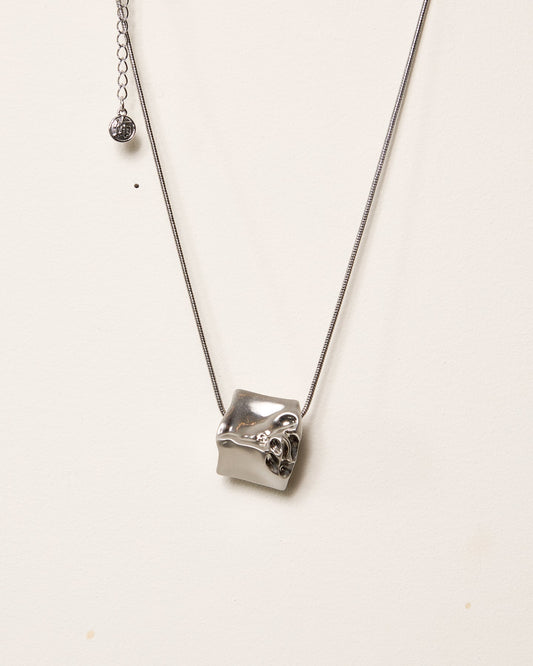 Silver Abstract Melted Cube Necklace