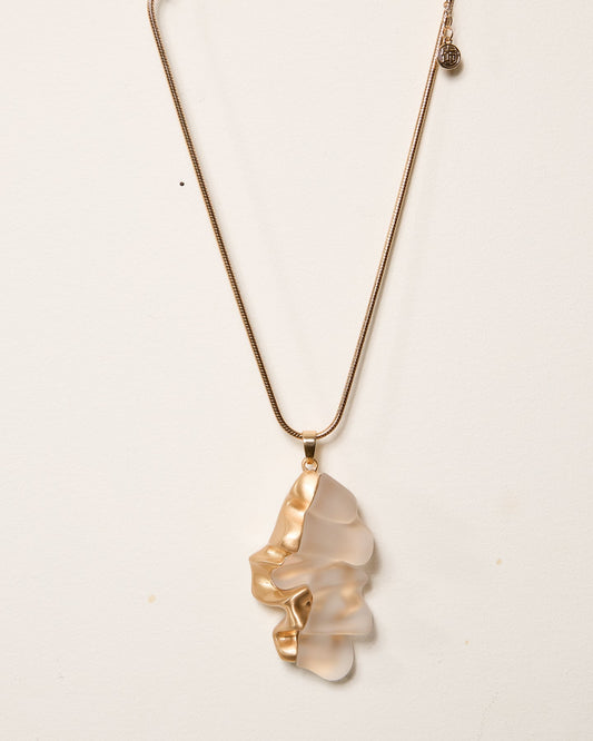 Gold Large Abstract Metal and Resin Pendant Necklace