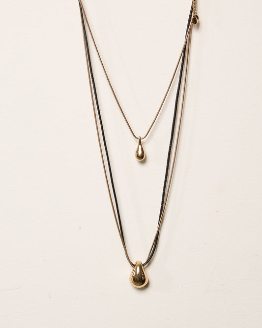 Gold Double Teardrop Pendant Necklace