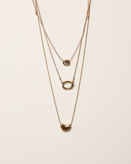 Gold Triple Chain Pendant Natural Shape Pendant Necklace