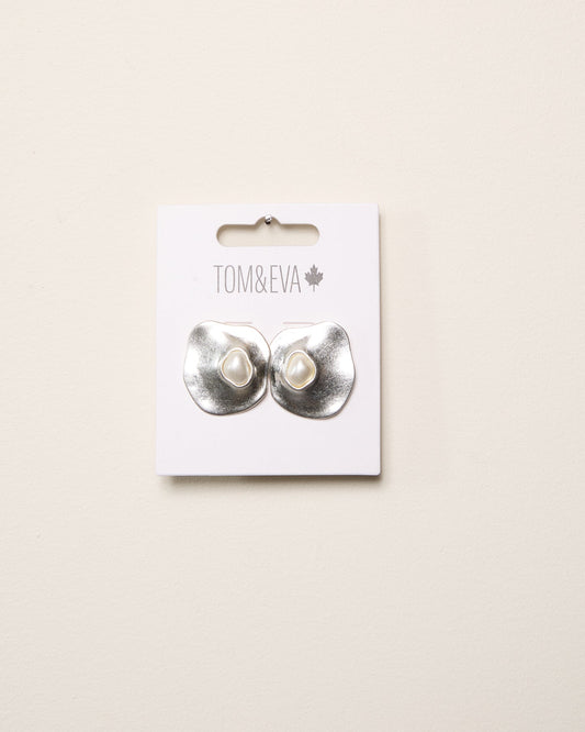 Silver Large Natural Shaped with Stone Earring