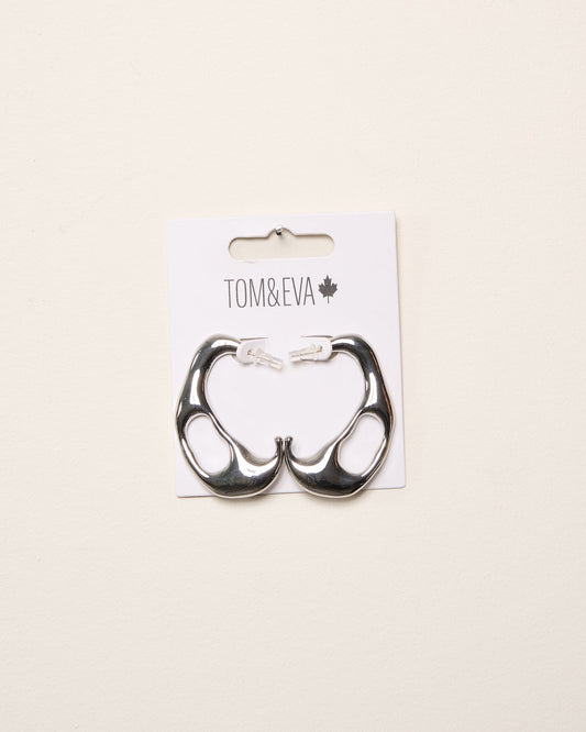 Boucles d’oreilles demi-créoles à forme lave fondue argentée