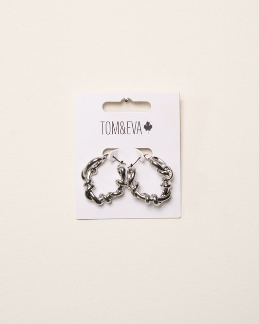 Silver Wrapped Vine Chain Hoop Earring