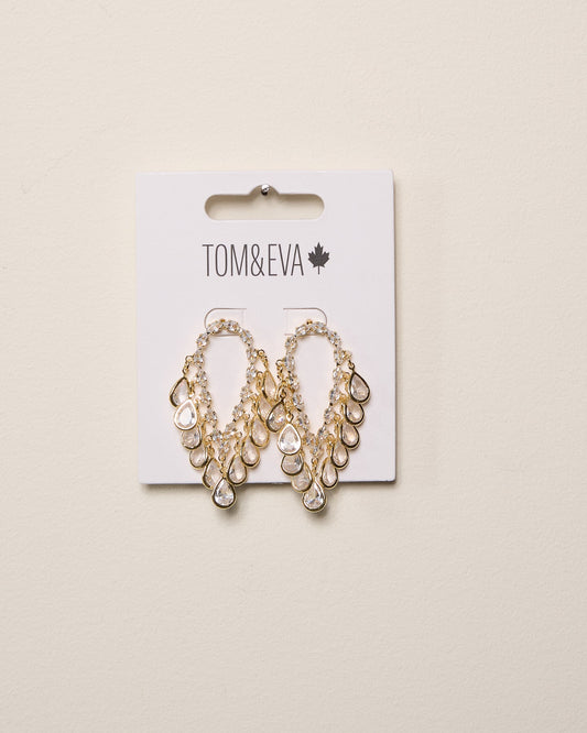 Gold Scale Stacked Rhinestone Chandelier Earring