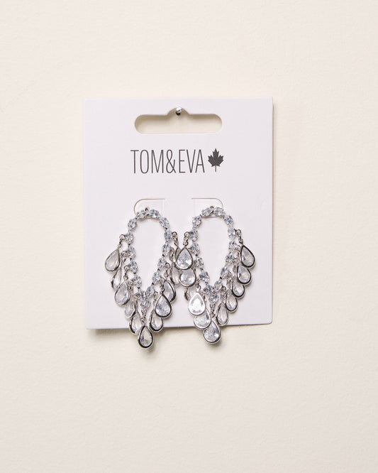 Silver Scale Stacked Rhinestone Chandelier Earring