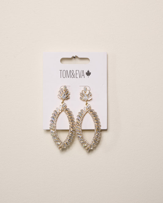Gold Dangle Rhinestone Oval Earring