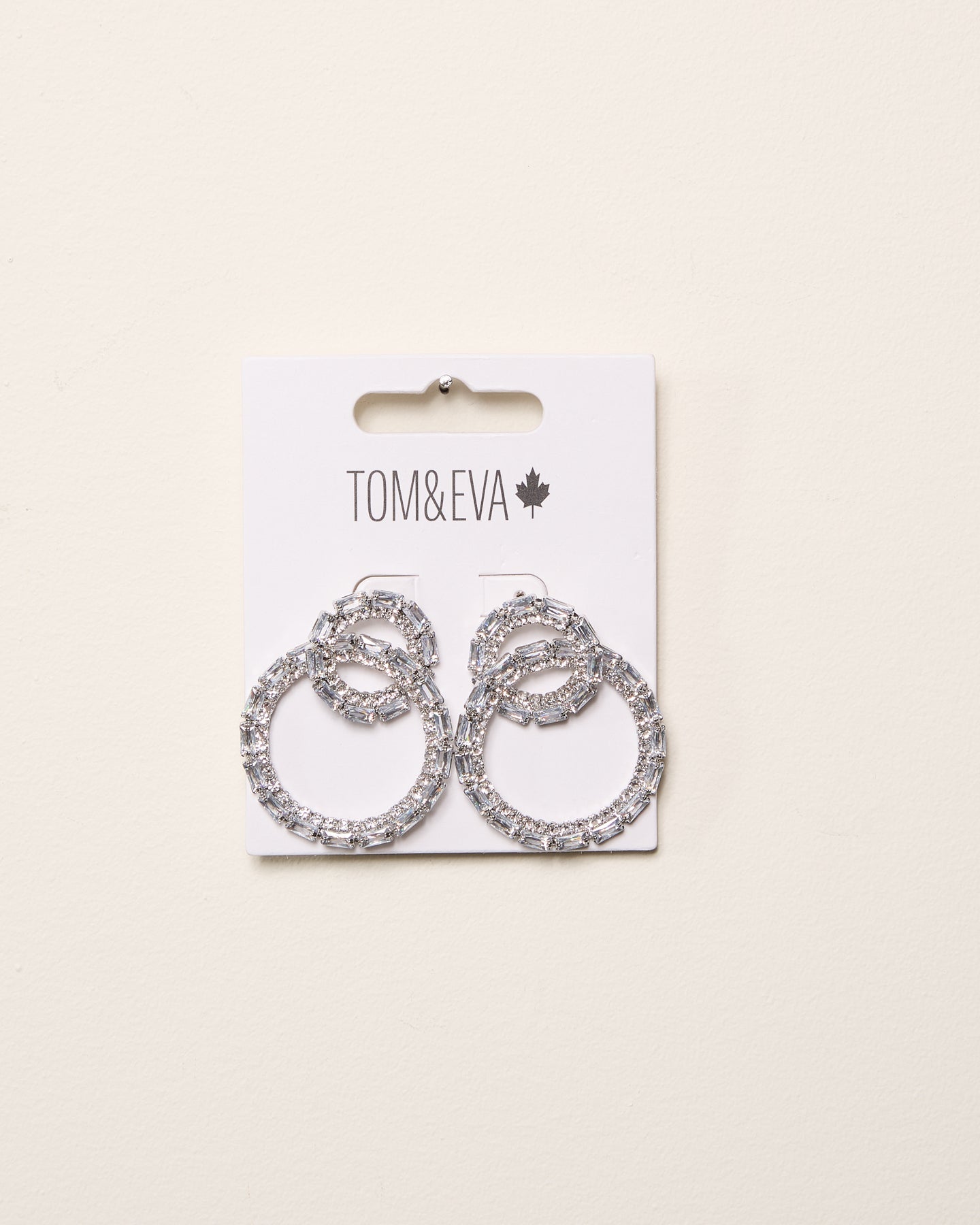 Silver Double Stack Circle Rhinestone Bling Earring