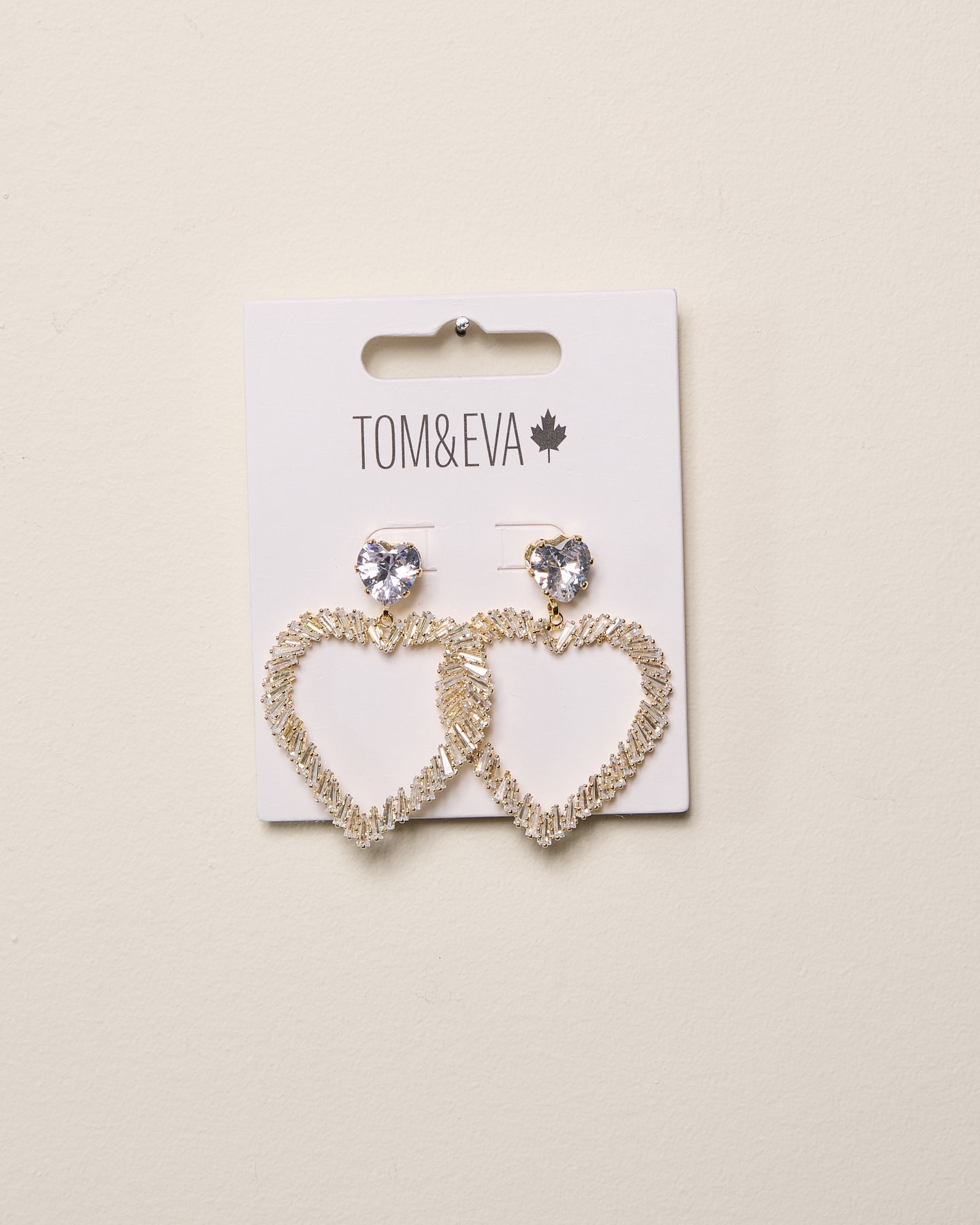 Boucles d’oreilles pendantes grand cœur avec gros strass dorées