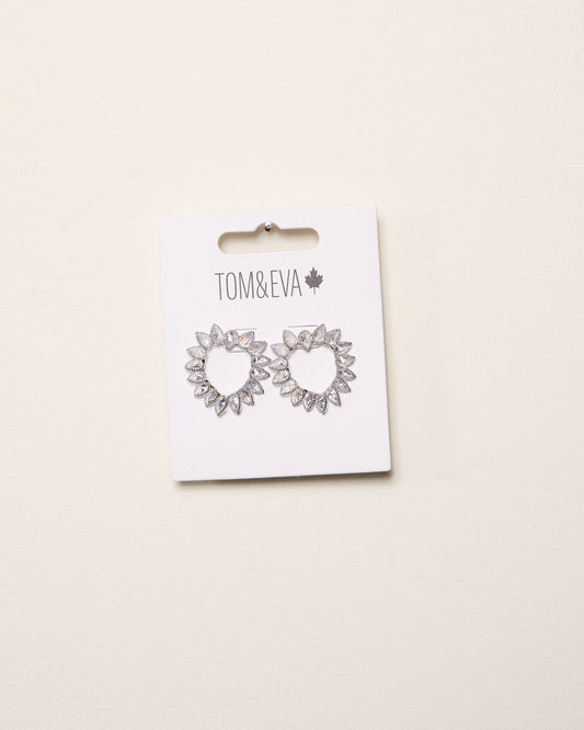 Silver Heart Shaped Teardrop Rhinestone Earring
