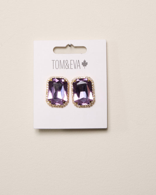 Purple Large Gemstone with Diamond Border Earring