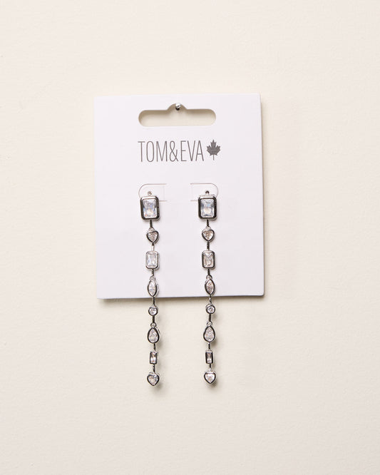 Silver Dangle Chain Multi-Shape Small Gemstone Earring