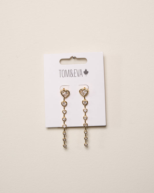 Gold Dangle Chain Multi-Shape Heart Gemstone Earring