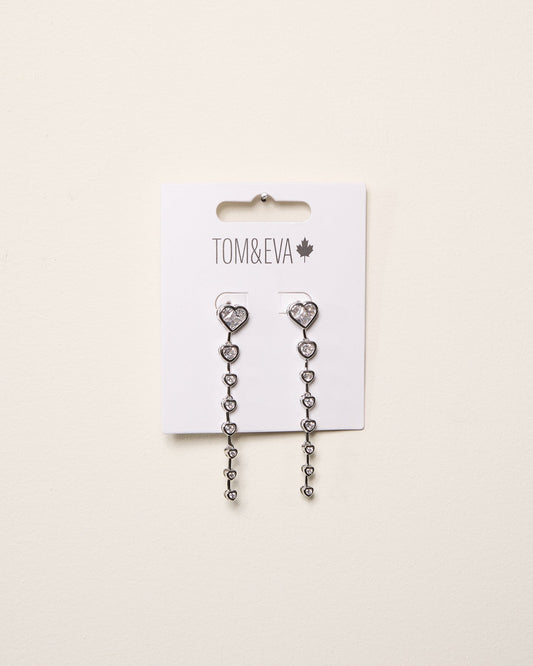 Silver Dangle Chain Multi-Shape Heart Gemstone Earring