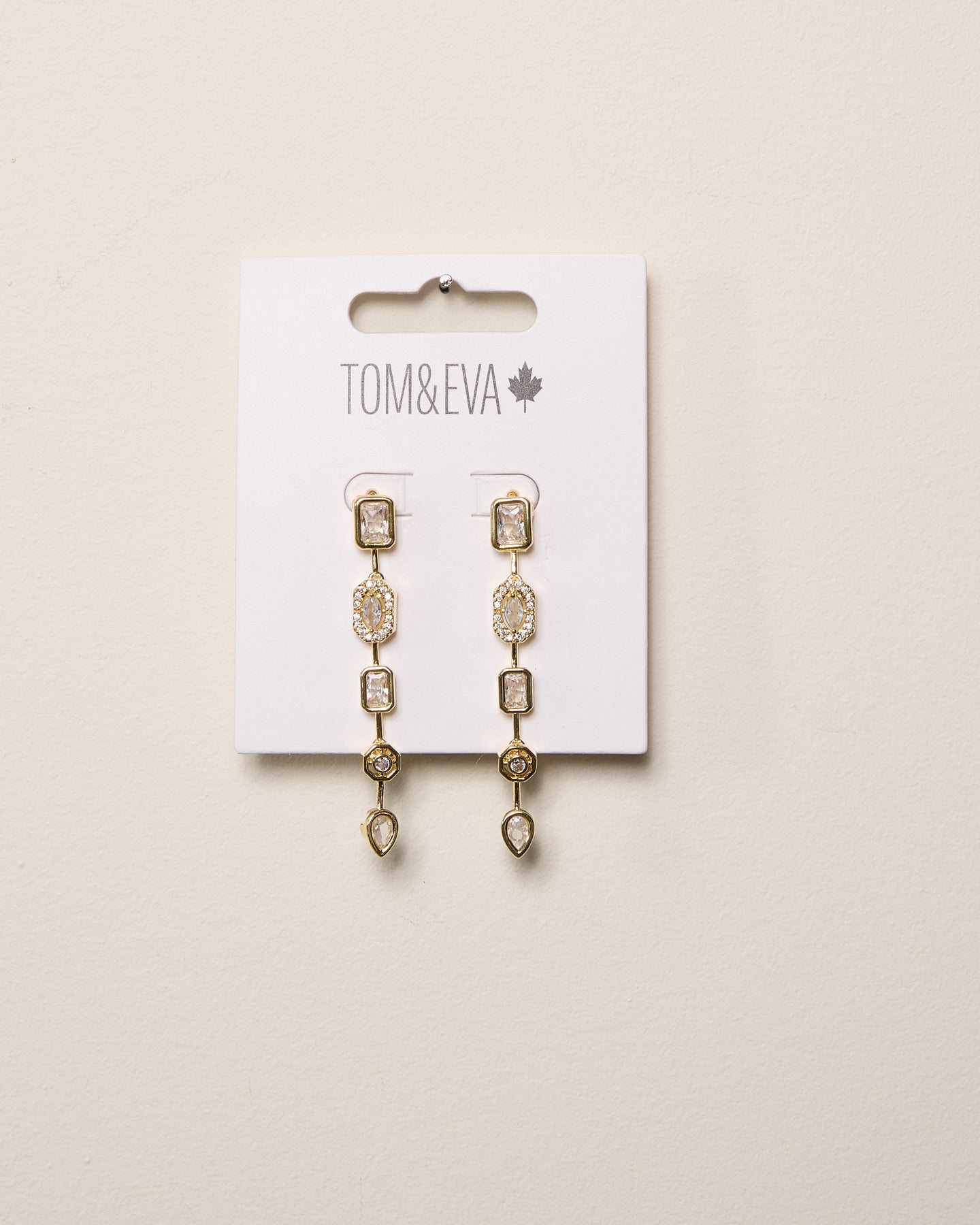 Gold Short Dangle Chain Multi-Shape Gemstone Earring