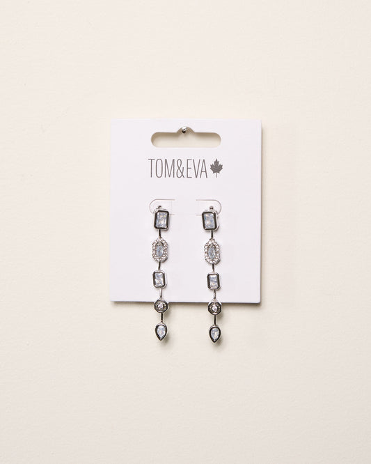 Silver Short Dangle Chain Multi-Shape Gemstone Earring