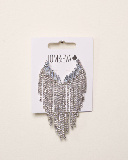 Boucles d’oreilles pendantes larges à strass et angles argentées