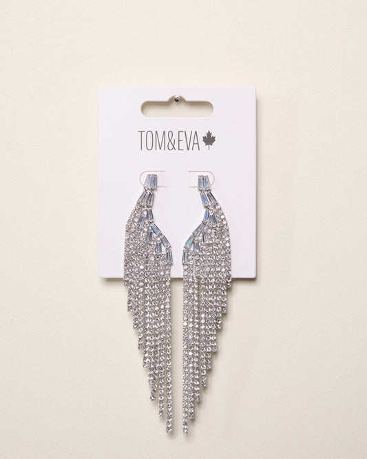 Boucles d’oreilles pendantes en forme d’aile avec strass argentées