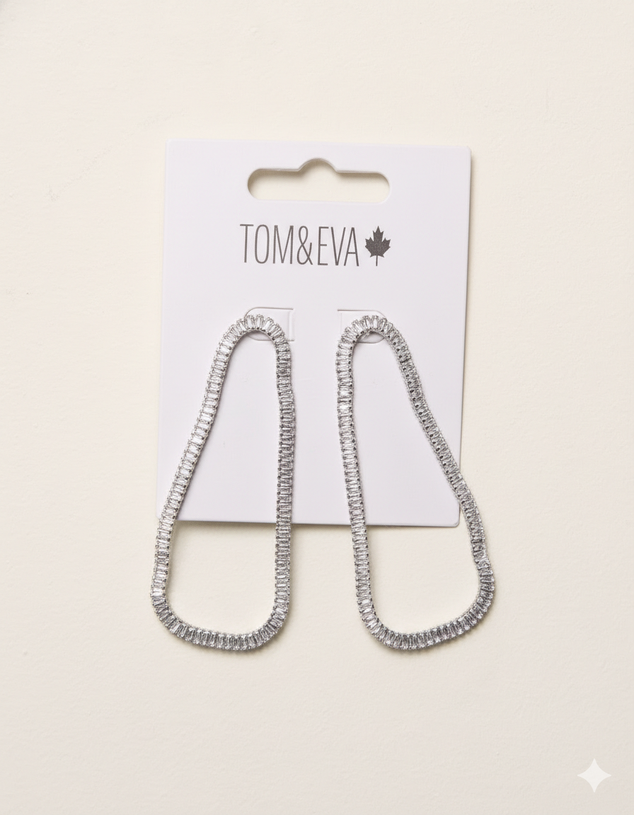 Silver Small Gemstone Large Oval Dangle Earring