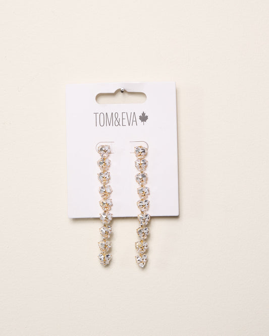 Boucles d’oreilles longues pendantes en grappe de diamants dorées