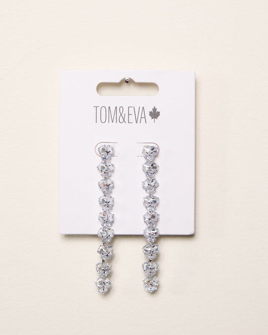 Boucles d’oreilles longues pendantes en grappe de diamants argentées