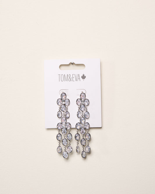 Boucles d’oreilles longues pendantes multiples avec strass ronds argentées
