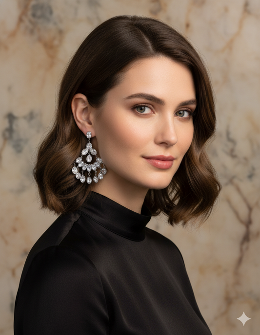 Boucles d’oreilles chandelier rondes avec strass argentées