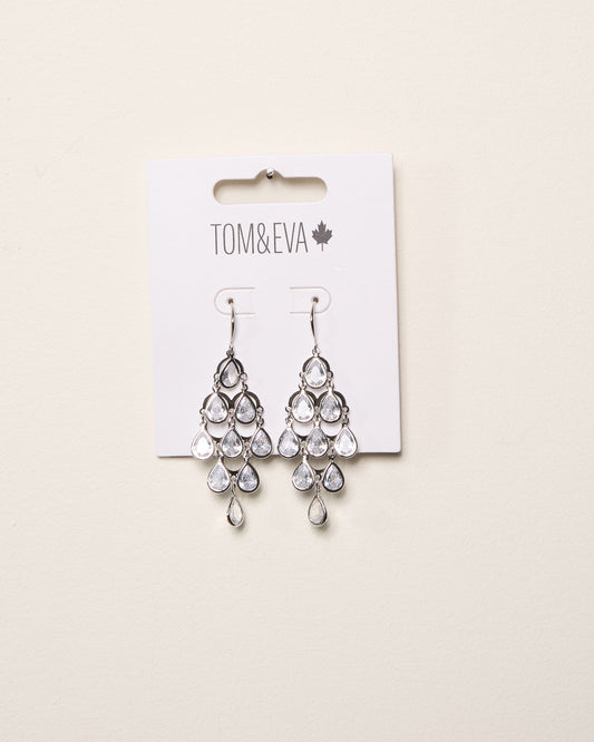 Boucles d’oreilles chandelier superposées rondes avec strass argentées