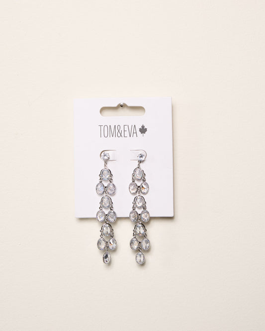Boucles d’oreilles longues superposées avec strass ronds argentées