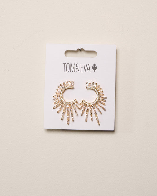 Boucles d’oreilles demi-cercle soleil avec strass dorées