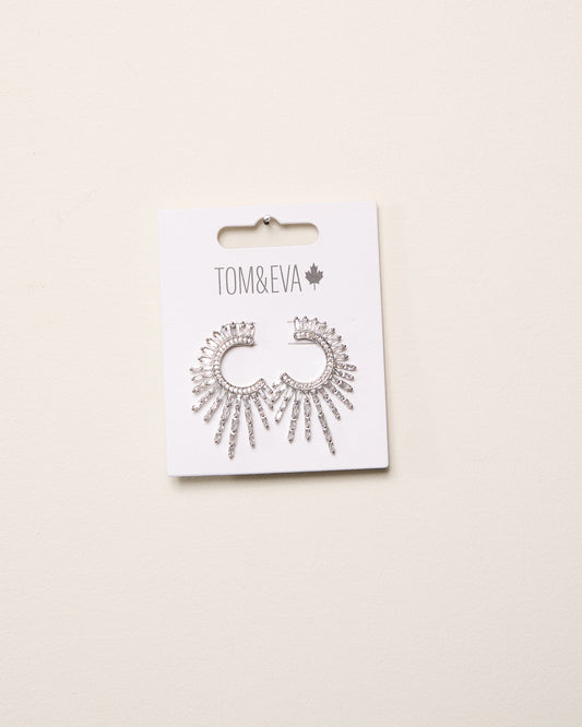 Boucles d’oreilles demi-cercle soleil avec strass argentées