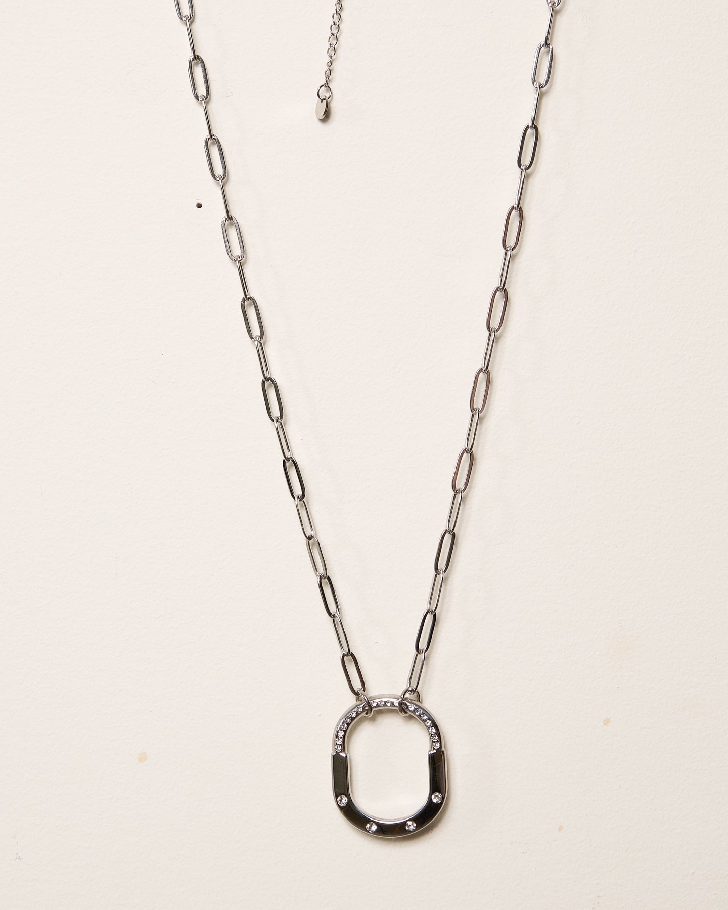 Silver Small Chain and Jewelled Lock Necklace