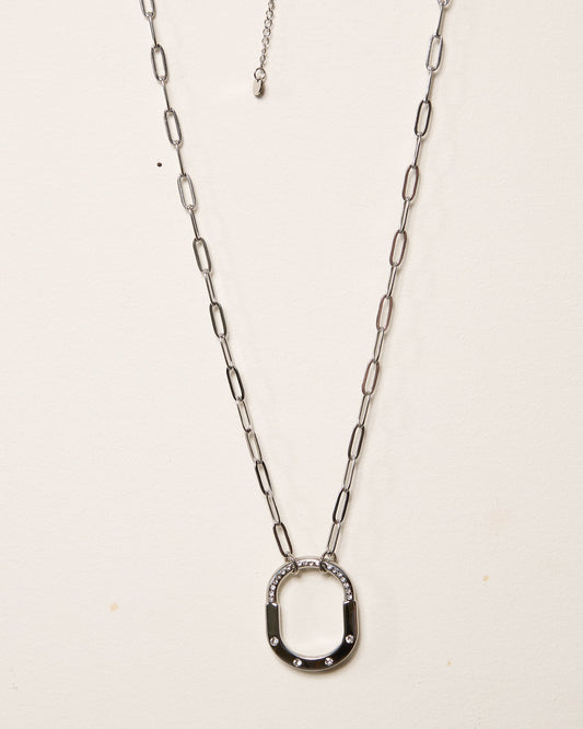 Silver Small Chain and Jewelled Lock Necklace