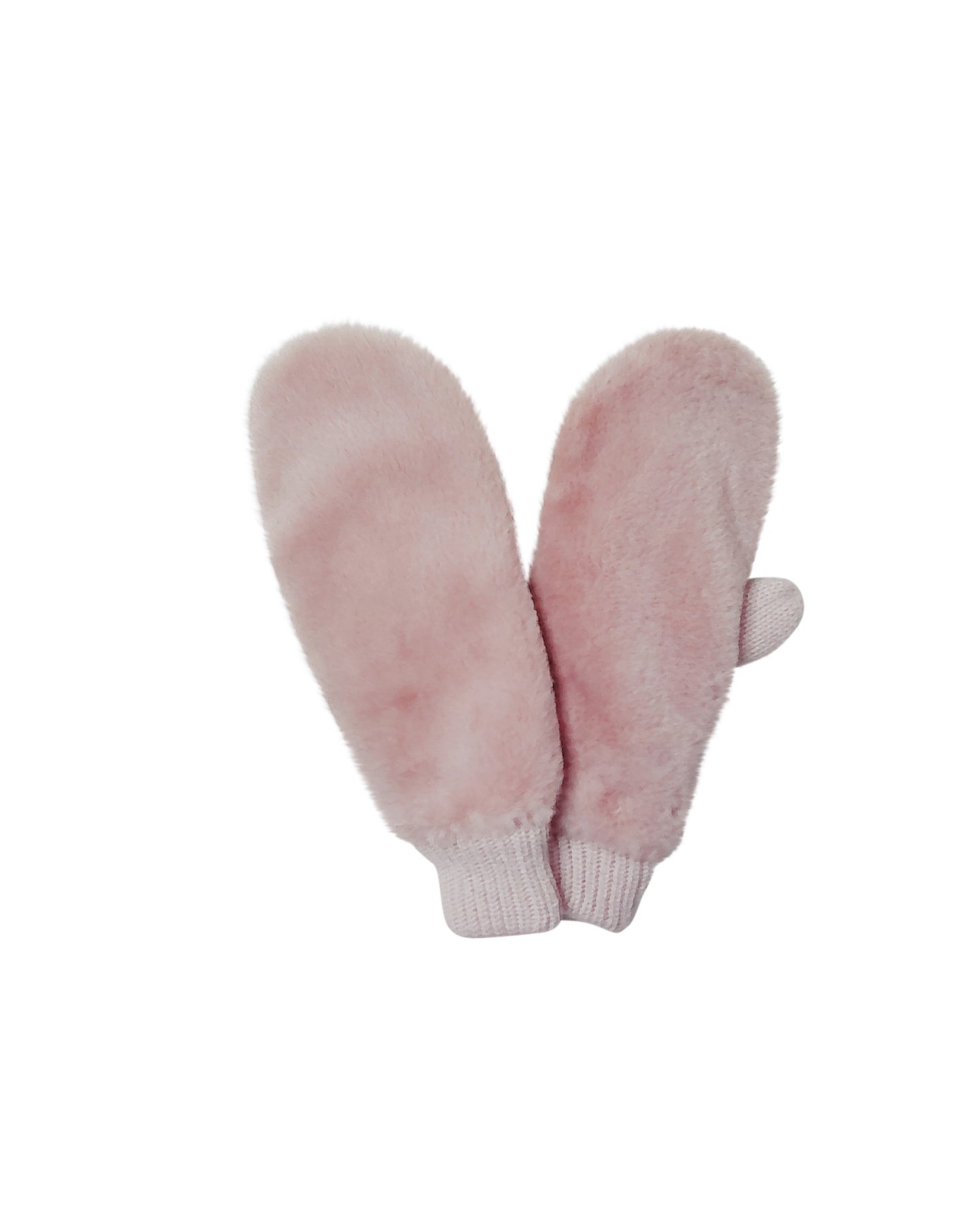 Pink Knitted Mittens with Faux Fur