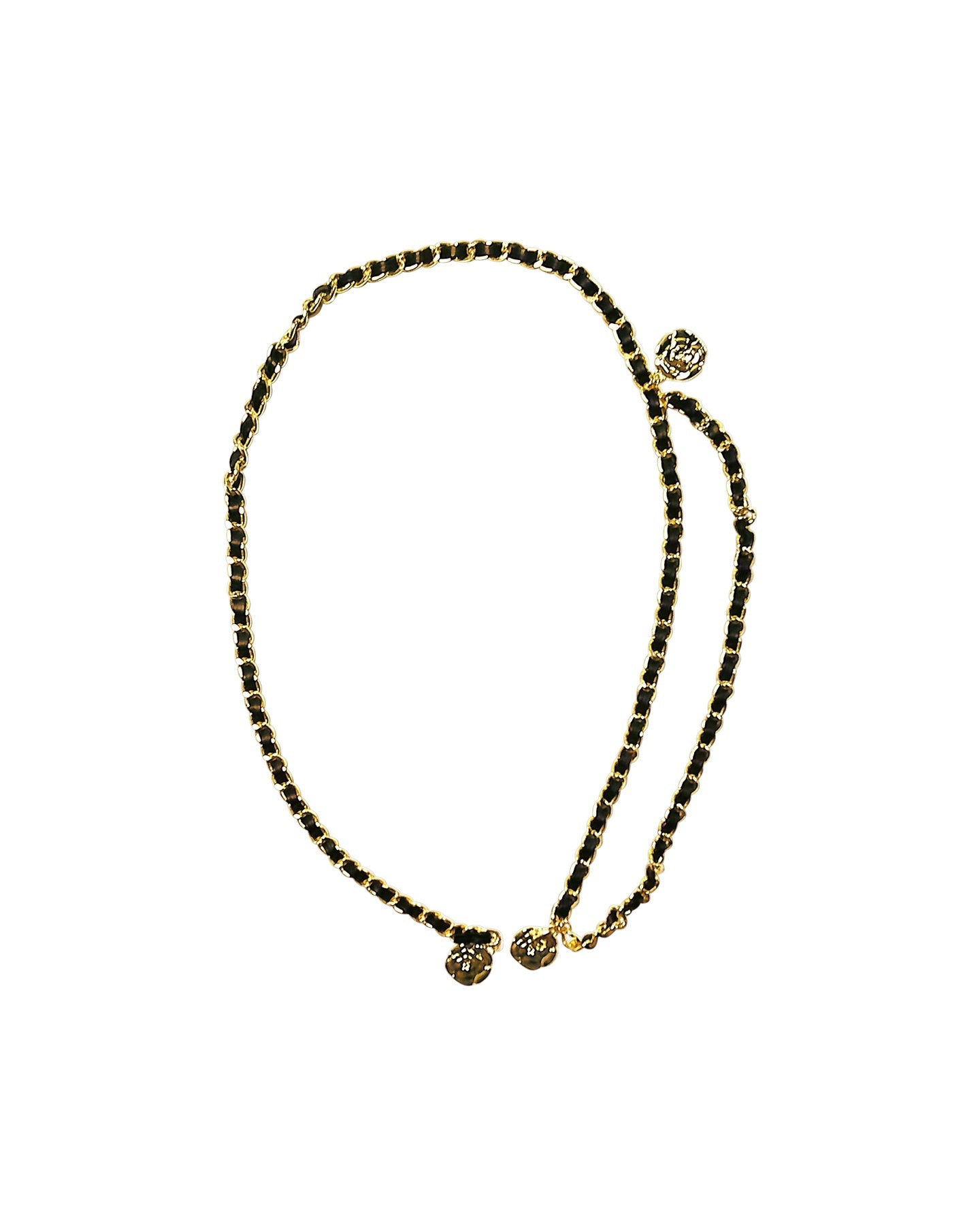 Ceinture à chaîne tissée or et noir avec breloques roses
