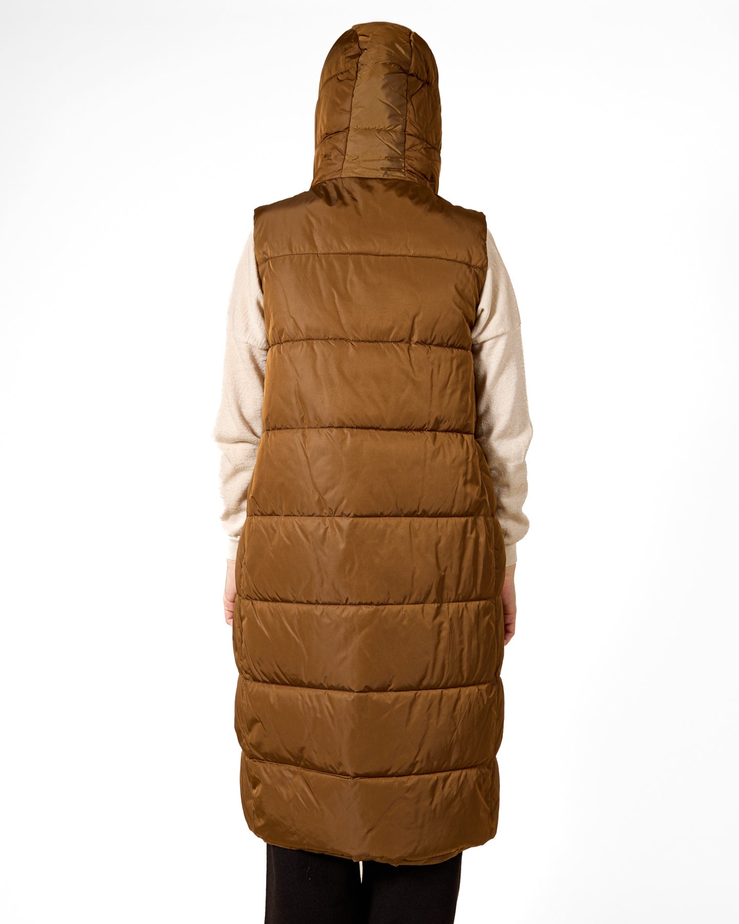 Butterscotch Hooded Longline Puffer Vest