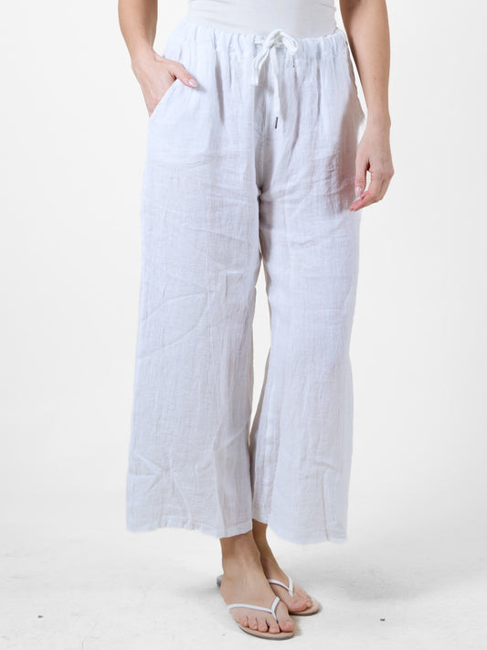 White Linen-Style Beach Pants with Drawstring Waist