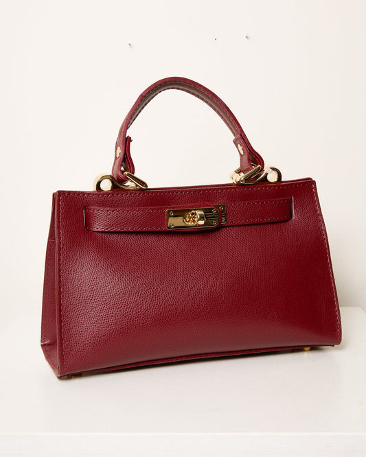 Sac à Main en Cuir Bourgogne avec Quincaillerie Dorée