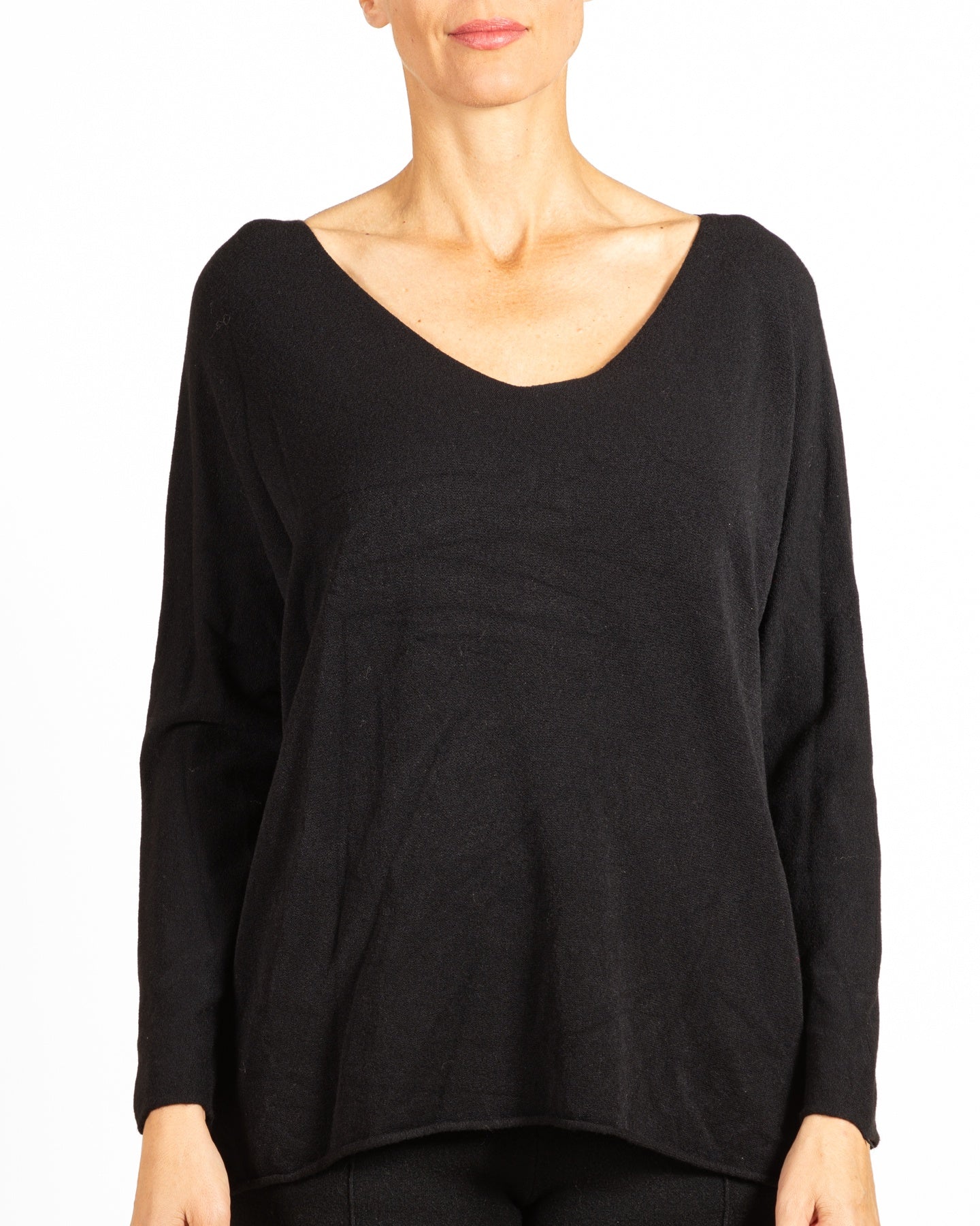 Black V Neck Box Fit Pullover