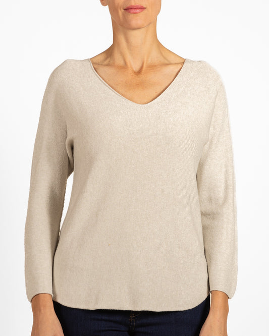 Cappuccino V Neck Reverse SeamPullover