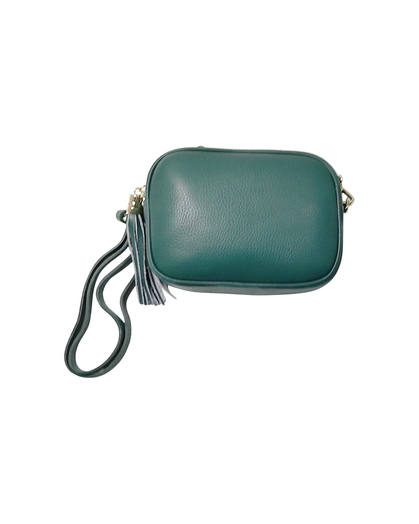 Green Pebbled Leather Crossbody Bag with Tassel Detail