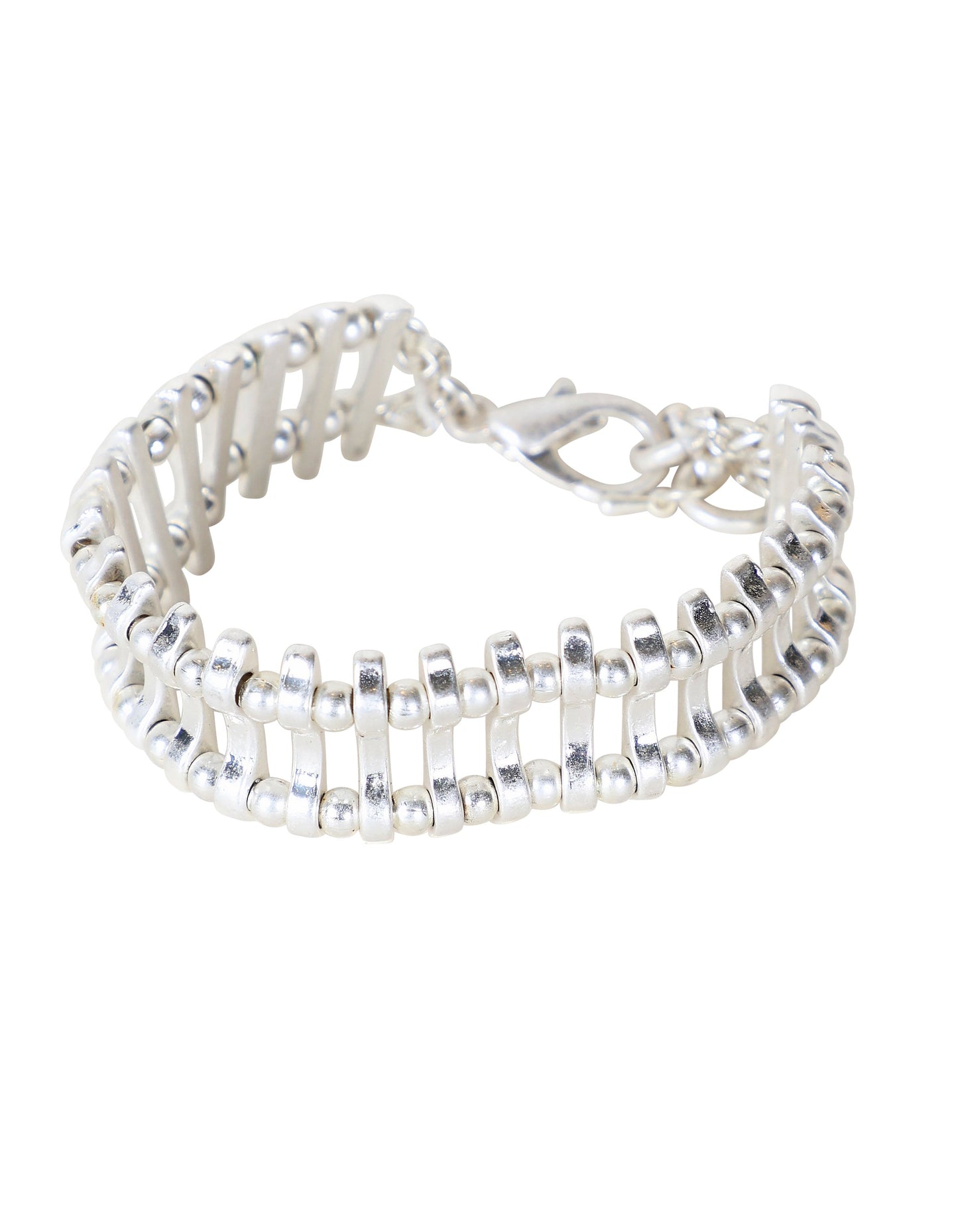 Panel Link Bracelet with Ball Details in Silver