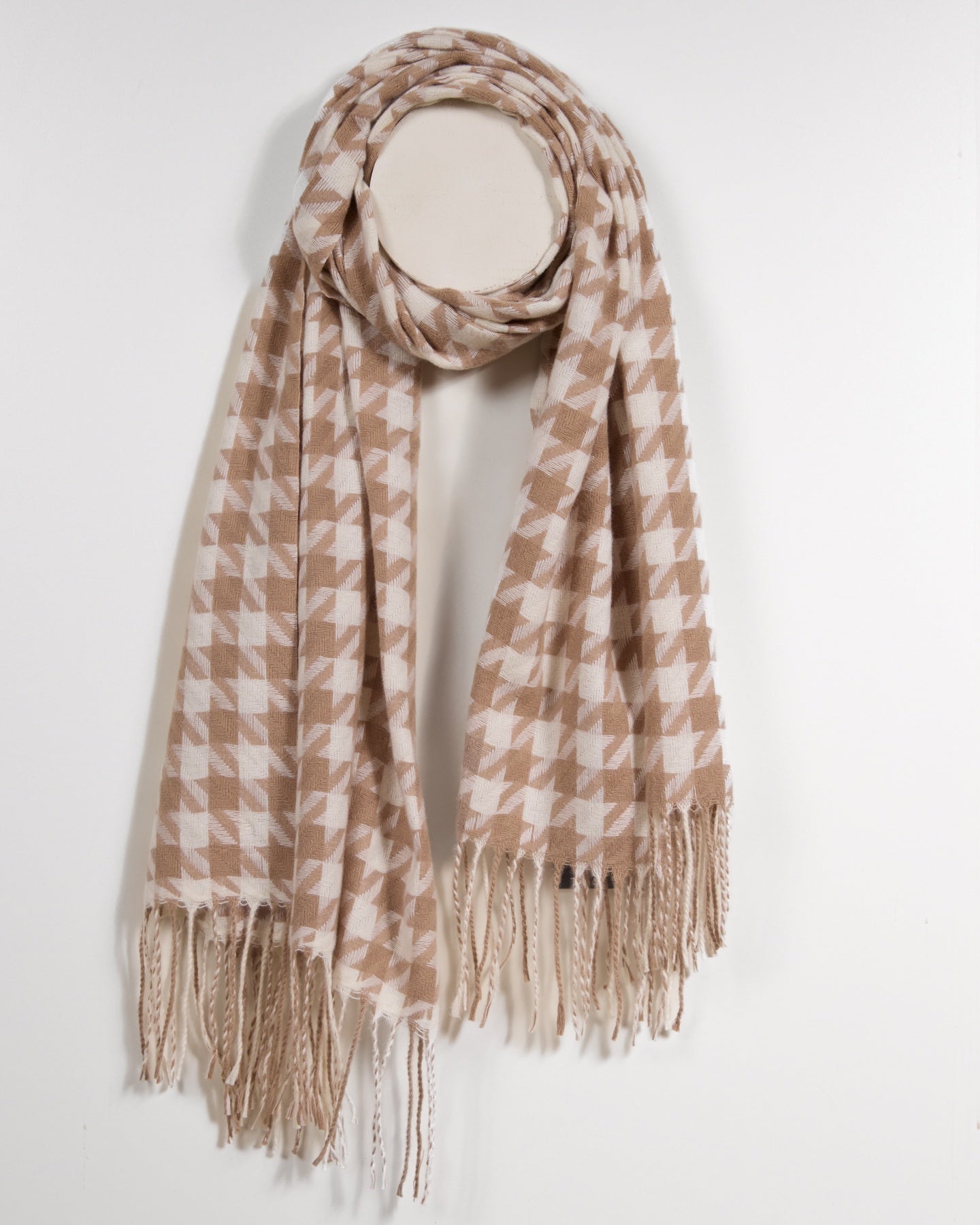 Khaki Combo Scarf with Timeless Houndstooth Pattern