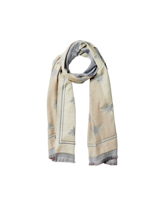 Reversible Grey Embroidered Bee Motif Scarf