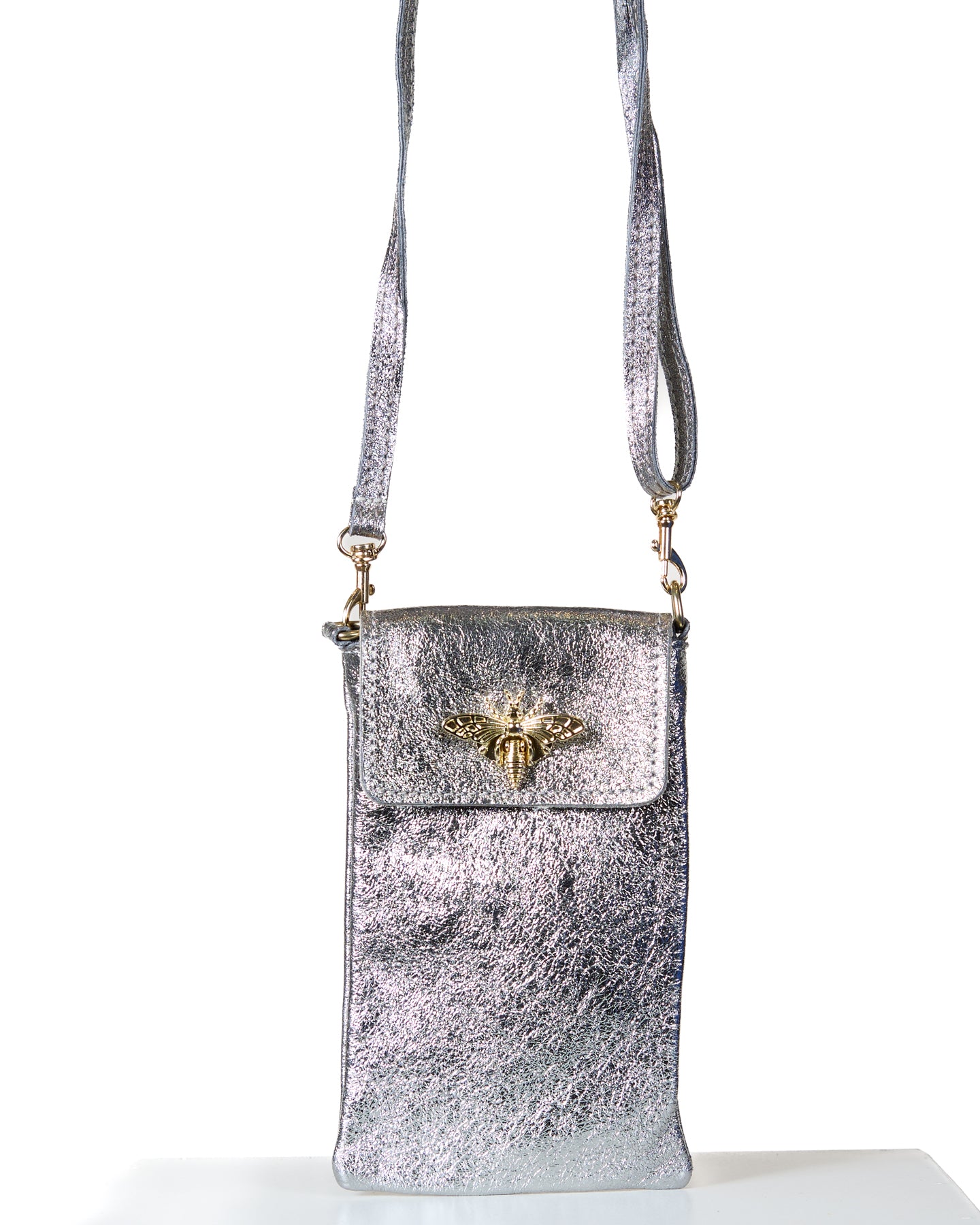 Metallic Bee Crossbody Wallet- Silver